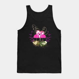 Flamingo in love, heart and flowers Tank Top